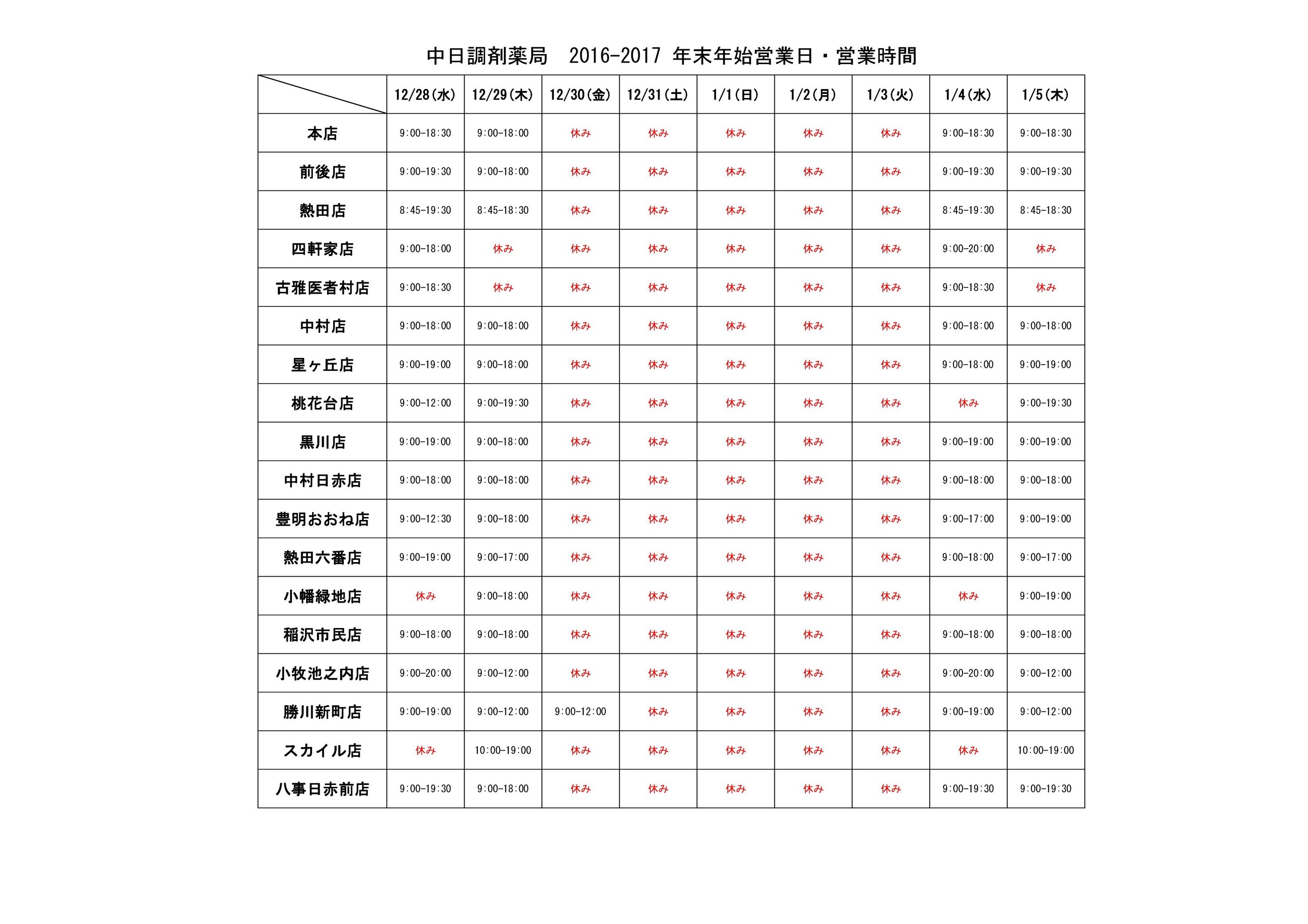 2016-2017年末年始